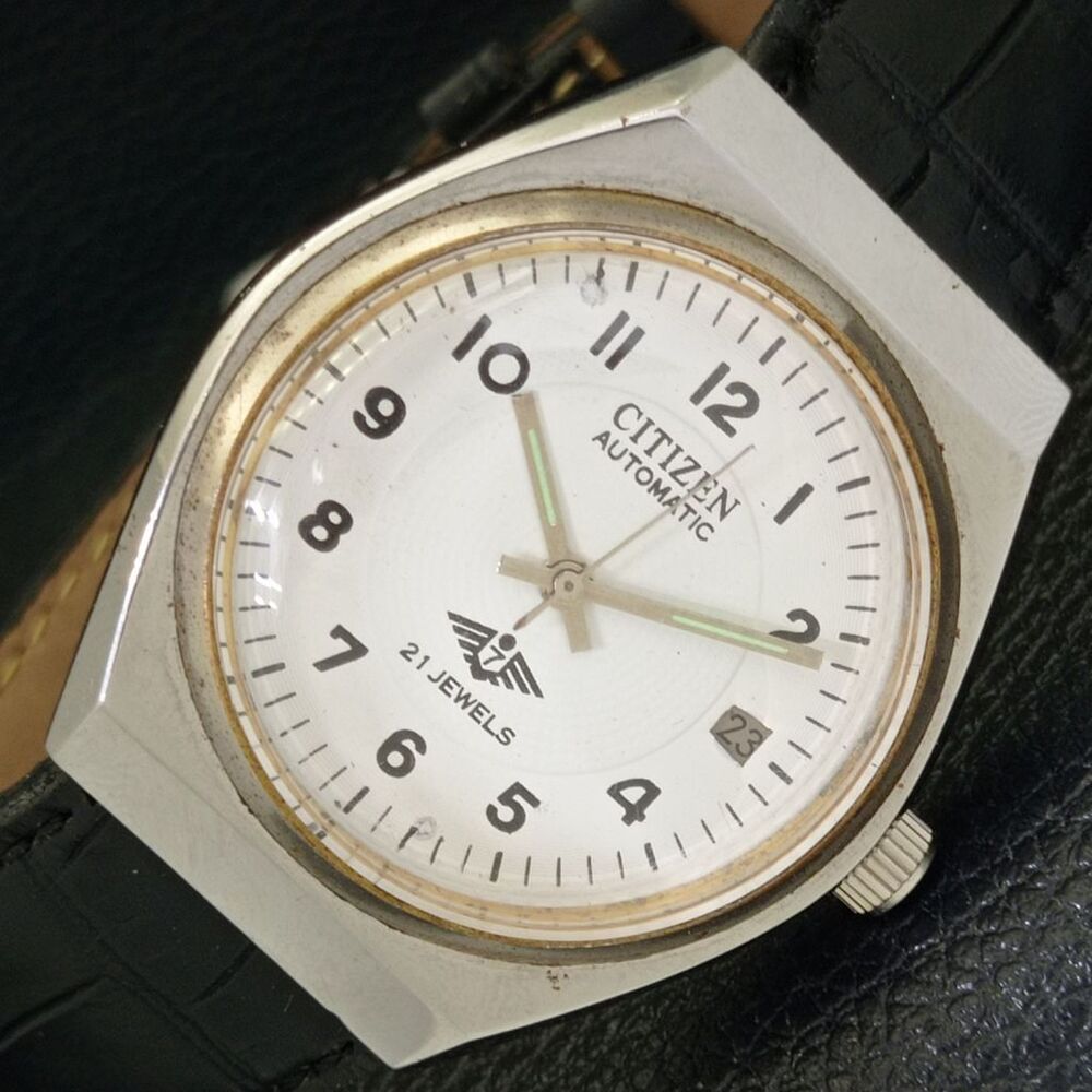 Vintage 1978 Citizen Automatic Mens Silver Watch W/daydate & Gold accents